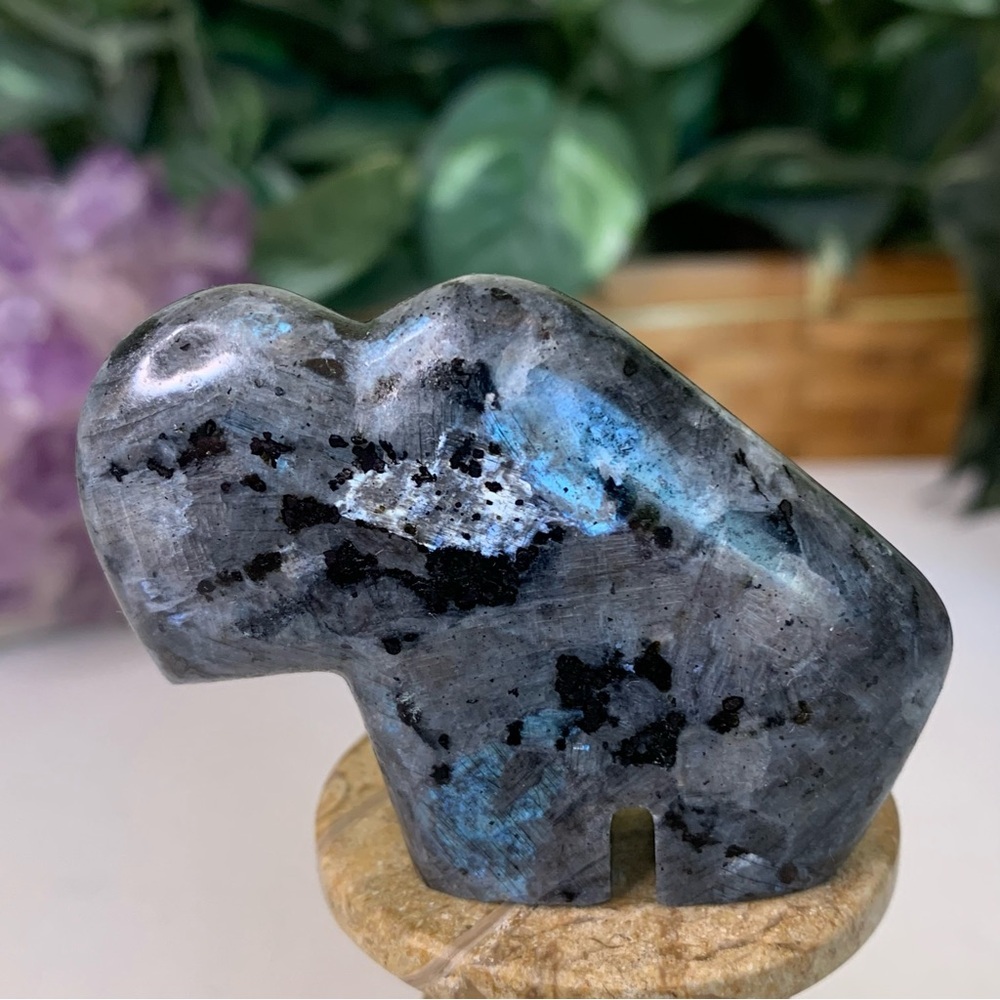 Larvikite Buffalo Zuni Style Carved Bison Rock Sculpture Fetish Animal 2.4”x1.7"